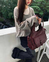 Sissu Pocket Buckle Leather Shoulder Crossbody Bag