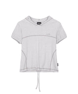 Puff Cover Stitch Crop Hoodie - GRAY MELANGE