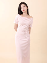 オフショルダースリットロングワンピース Pink