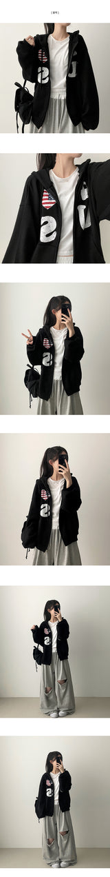 4US Heart American Flag 2way フード付きジップアップ