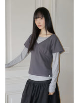 WRAP SHIRRING TOP(CHARCOAL)