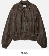 fade crack washed balloon leather jacket