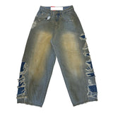 Side vintage denim pants