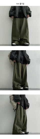 [3 Tier Length] [S-3XL] Wendside Slit Banded Wide Pants (4 colors) Hem String!