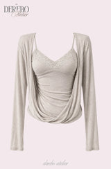 Mood Gray Shirring Layered Two-Piece Top