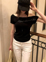 [ORIGINAL] Off-Shoulder Stud Short-Sleeve T-Shirt