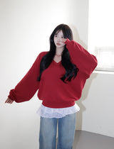 [MADE/6color] ポニー、Vネックのゆったりフィットトレーナー