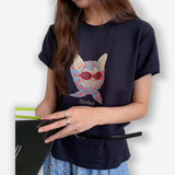 ビーズグラスグラフィッククルーネックTシャツ