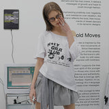 オフショルダー ホーリーガールクラブ グラフィック 半袖Tシャツ_WHITE