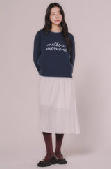 メローエンブロイダーラインニットトップ (Navy)