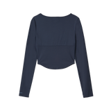 Nylon Buttoned Crop T-shirt [Fabric by ITALY] - NAVY