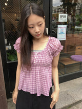 Pocochi Check Shirring Blouse