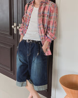 カフリーダートロールアップバミューダデニムパンツ