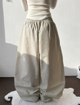 Ribbond Check Elastic Waist Balloon Long Pants 3 Colors