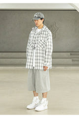 RELAX LEATHER ORNAMENT HOODY CHECK LONG SHIRTS MSFST002-BK