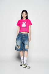 25SSナインティーズレトロバニーウーマンショートスリーブTシャツ ホットピンク