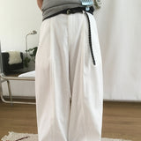 Fame Elastic Waist Pintuck Straight Wide Pants (Linen Cotton, 2 Colors)