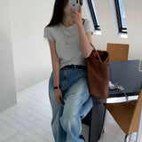 [BELLIDE MADE] デイリーラベルセミクロップド半袖Tシャツ