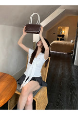 ホワイトラテショルダーストラップショートスリーブT