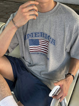 LMN レイブアメリカプリントオーバーサイズ半袖Tシャツ (3 colors)