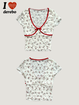ハイジフラワーラインVネック半袖Tシャツ