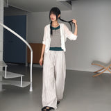 オベインリネンストライプドワイドパンツ