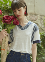[LINE] ストライプセーラーカラーTシャツ