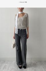 Cotton Nylon Semi-Bootcut Pants