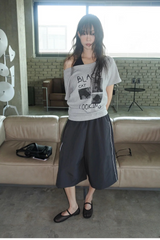 ブラックキャットワンショルダー半袖ティー（ワンショルダーティー/夏半袖/プリントティー/Tシャツ）