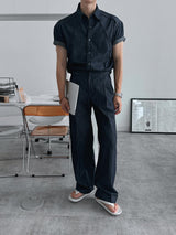 ASCLO Coolever Side Buckle Linen Denim Slacks (3color)
