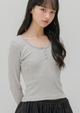 ストライプコンビバートンTシャツ (グレー)