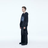 Washing Corduroy Cargo Banding Denim Pants Black