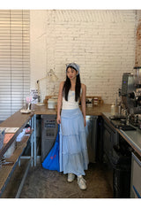 sky frill cancan long skirt
