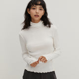 コントラストインターロックタートルネックTシャツ ホワイト
