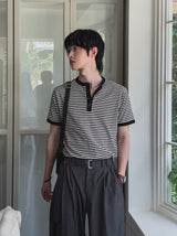 Yushi Stripe Henley Neck Short Sleeve T-Shirt