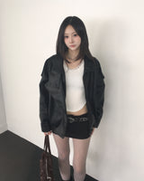 High neck leather jacket