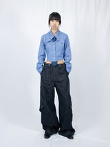 Crop Double Collar Shirts (Sky Blue)