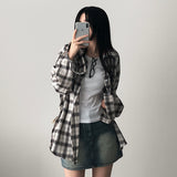 Cardi summer boxy fit linen checkered shirt shirt