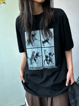 Juju Four Section Black White Oversized T-Shirt 4color