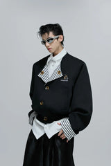 Striped Layered Collarless Jacket