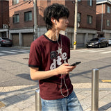 エッセンシャルスタンダード半袖リンガーTシャツ アルファアップリケ バーガンディ