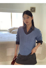 ツイスティドVネック長袖ニット