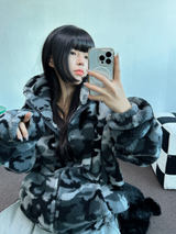 2ウェイ💚ミリタリーカモフラージュフリースフーディージップアップ💚🩶 2カラー