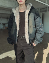 Raven Denim Crop Fur Hood Jumper
