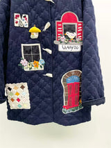 Kitsch look Embroidered Patch Quilted Duffle Coat