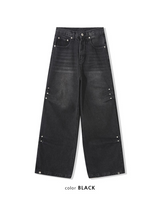サイド リベット ワイド デニム パンツ(3color)