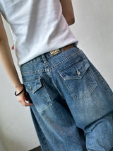 Truegen Button Waistband Side Pintuck Balloon Denim Pants 4color