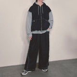 layered deconstructed zip-up hoodie_blue