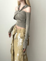 1399. X cross hood long sleeve T (2color)