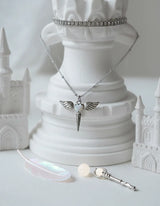 [NMIXX Jiwoo Necklace/Anti-tarnish] Angelic Wand Layered Necklace - Silver Color